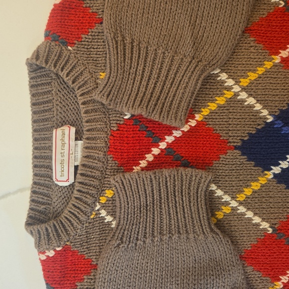 Vintage Mens 100% Cotton Diamond Plaid Argyle Crewneck Sweater Large Brown - Picture 3 of 6